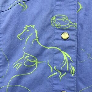 VTG Rockies Western Shirt Womens XXL  Blue Horses Pearl Snaps Rodeo Cowgirl RARE